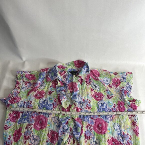 Sunny Taylor Womens Blouse Top Size 1X Multicolor Sheer Floral Button-Down - Picture 8 of 10
